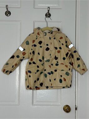 H&M Beige Hooded Raincoat with Multicolor Spot Print